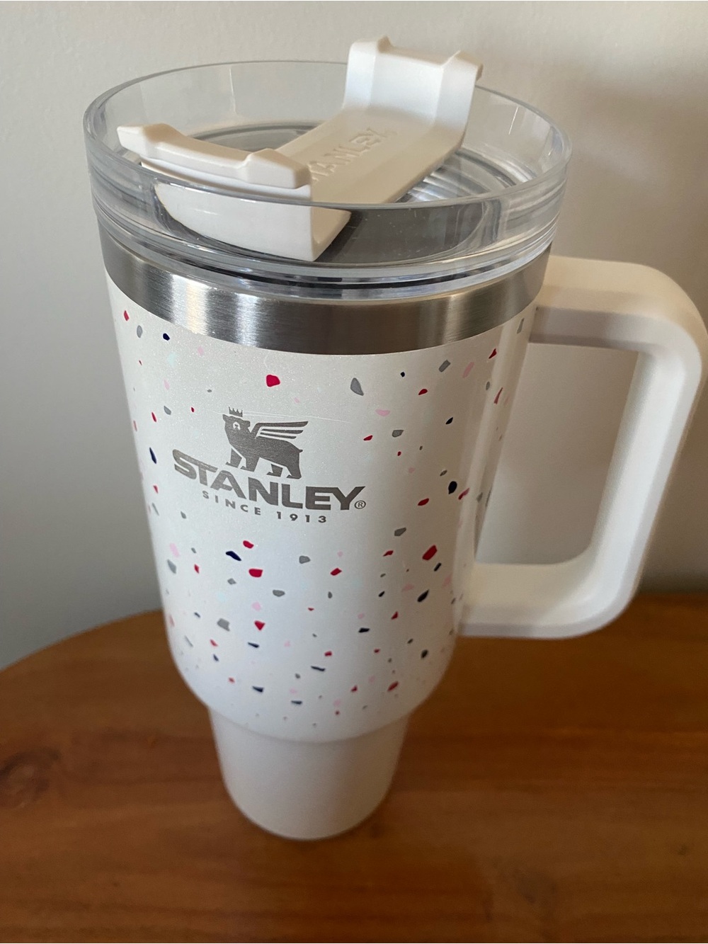 Stanley White Confetti Speckle Travel Tumbler with Handle